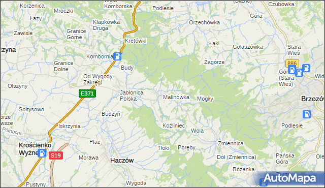 mapa Malinówka gmina Haczów, Malinówka gmina Haczów na mapie Targeo