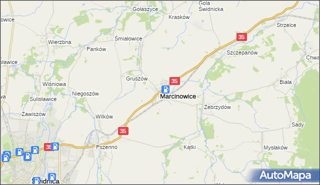 mapa Marcinowice powiat świdnicki, Marcinowice powiat świdnicki na mapie Targeo