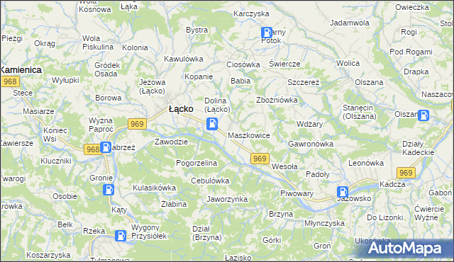 mapa Maszkowice gmina Łącko, Maszkowice gmina Łącko na mapie Targeo