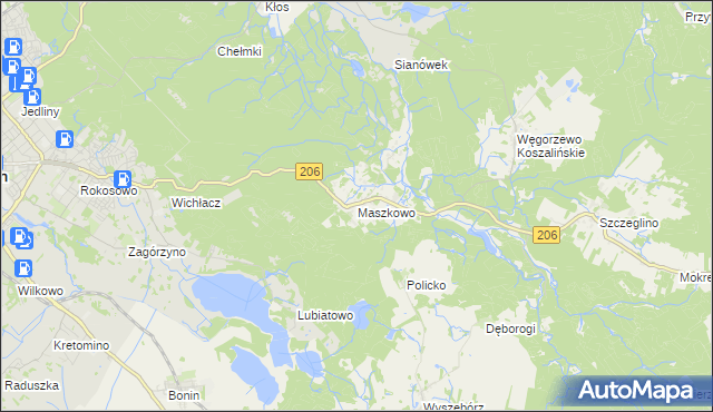 mapa Maszkowo gmina Sianów, Maszkowo gmina Sianów na mapie Targeo