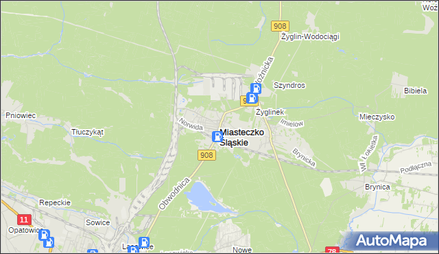 mapa Miasteczko Śląskie, Miasteczko Śląskie na mapie Targeo