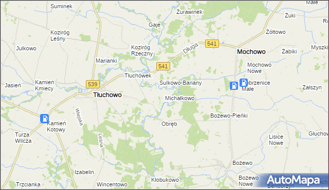 mapa Michałkowo gmina Tłuchowo, Michałkowo gmina Tłuchowo na mapie Targeo