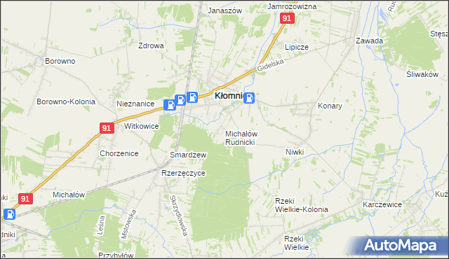 mapa Michałów gmina Kłomnice, Michałów gmina Kłomnice na mapie Targeo
