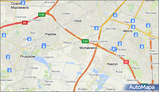 mapa Michałowice powiat pruszkowski, Michałowice powiat pruszkowski na mapie Targeo