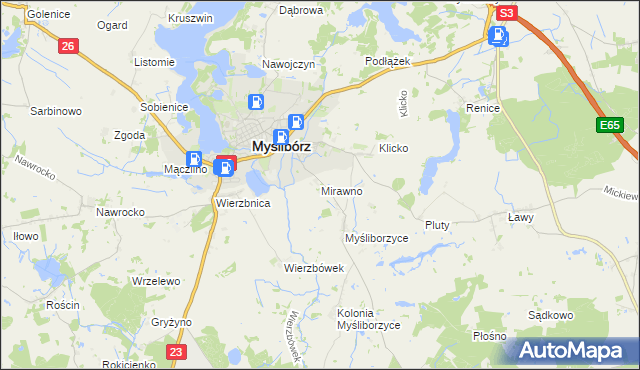 mapa Mirawno, Mirawno na mapie Targeo