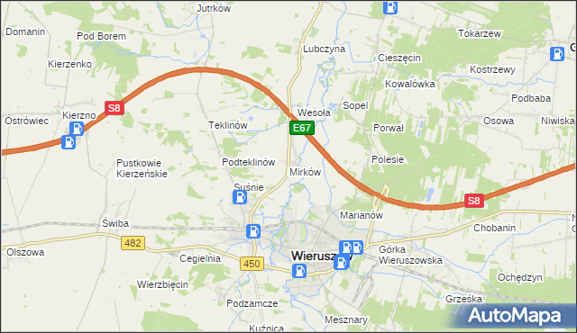 mapa Mirków gmina Wieruszów, Mirków gmina Wieruszów na mapie Targeo