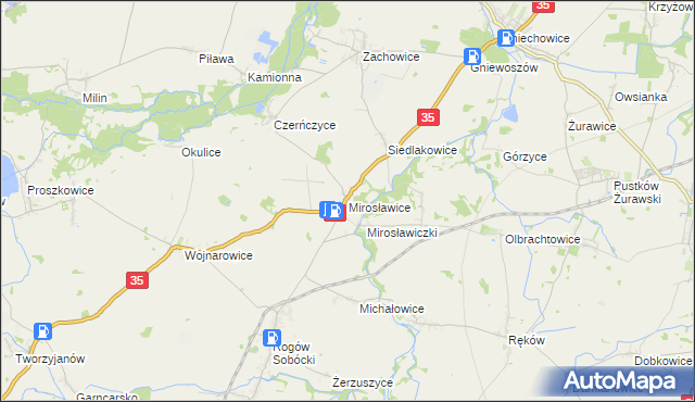 mapa Mirosławice gmina Sobótka, Mirosławice gmina Sobótka na mapie Targeo