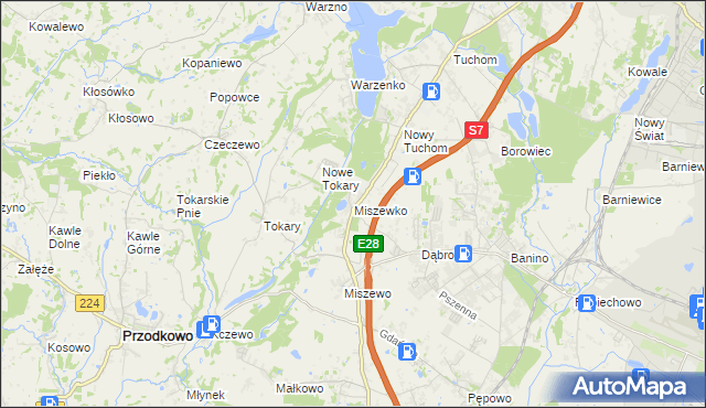mapa Miszewko gmina Żukowo, Miszewko gmina Żukowo na mapie Targeo