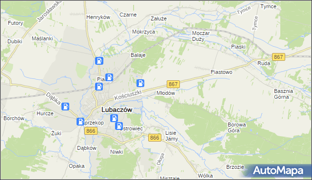 mapa Młodów gmina Lubaczów, Młodów gmina Lubaczów na mapie Targeo