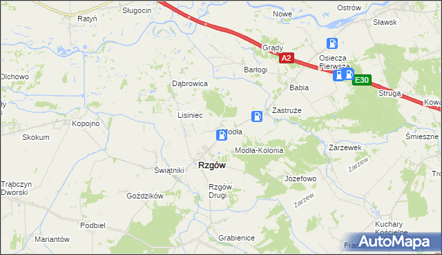 mapa Modła gmina Rzgów, Modła gmina Rzgów na mapie Targeo