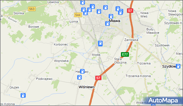 mapa Modła gmina Wiśniewo, Modła gmina Wiśniewo na mapie Targeo
