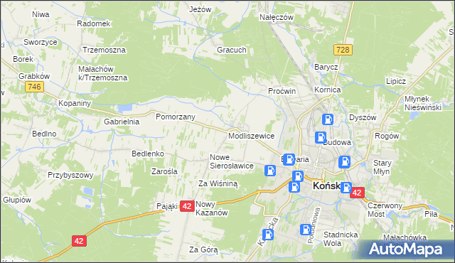 mapa Modliszewice, Modliszewice na mapie Targeo