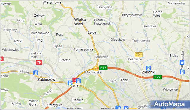 mapa Modlnica, Modlnica na mapie Targeo