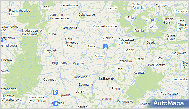 mapa Mstów gmina Jodłownik, Mstów gmina Jodłownik na mapie Targeo