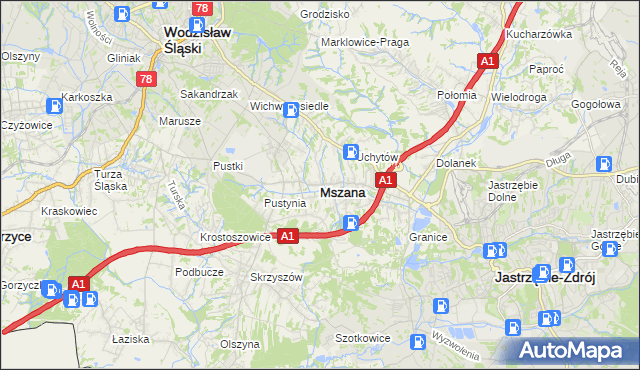 mapa Mszana powiat wodzisławski, Mszana powiat wodzisławski na mapie Targeo