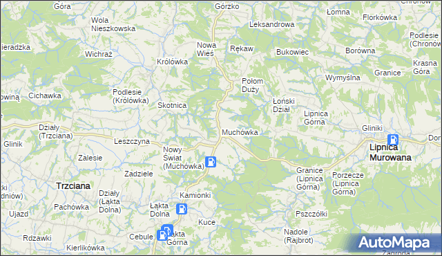 mapa Muchówka gmina Nowy Wiśnicz, Muchówka gmina Nowy Wiśnicz na mapie Targeo