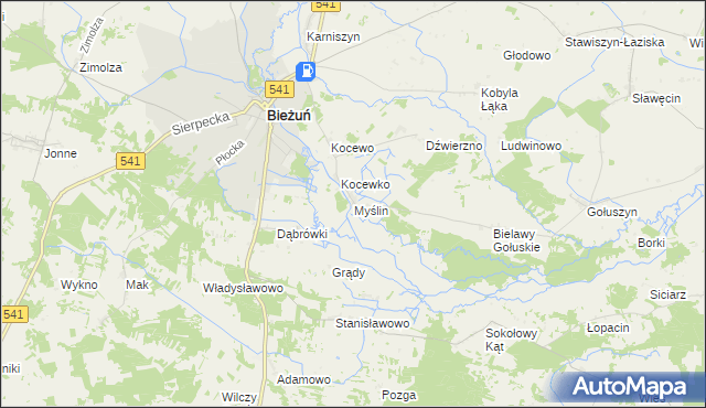 mapa Myślin, Myślin na mapie Targeo