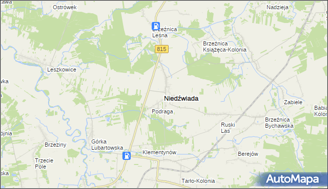 mapa Niedźwiada powiat lubartowski, Niedźwiada powiat lubartowski na mapie Targeo