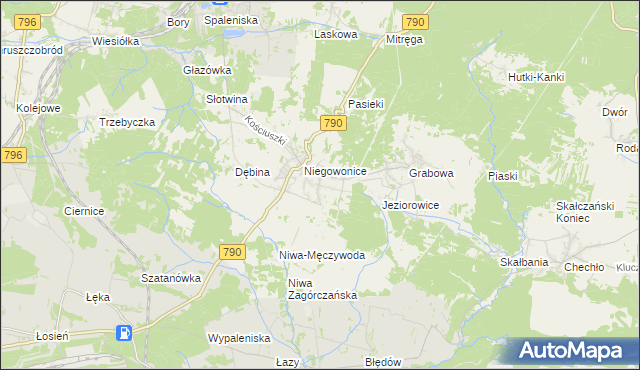 mapa Niegowoniczki, Niegowoniczki na mapie Targeo