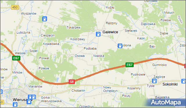 mapa Niwiska gmina Galewice, Niwiska gmina Galewice na mapie Targeo