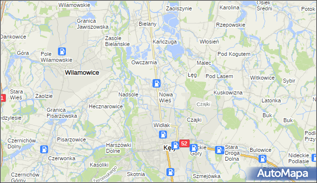 mapa Nowa Wieś gmina Kęty, Nowa Wieś gmina Kęty na mapie Targeo