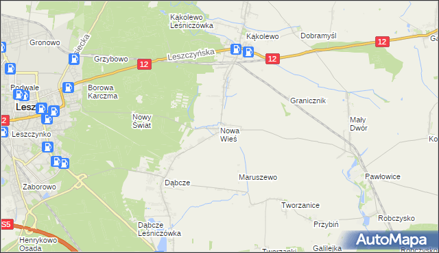 mapa Nowa Wieś gmina Rydzyna, Nowa Wieś gmina Rydzyna na mapie Targeo