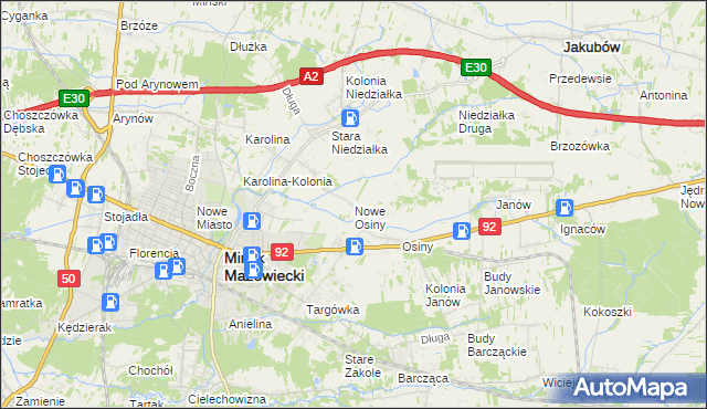 mapa Nowe Osiny, Nowe Osiny na mapie Targeo