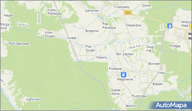 mapa Nowiny gmina Wręczyca Wielka, Nowiny gmina Wręczyca Wielka na mapie Targeo