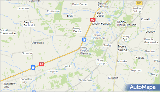 mapa Nowy Kozłów Pierwszy, Nowy Kozłów Pierwszy na mapie Targeo