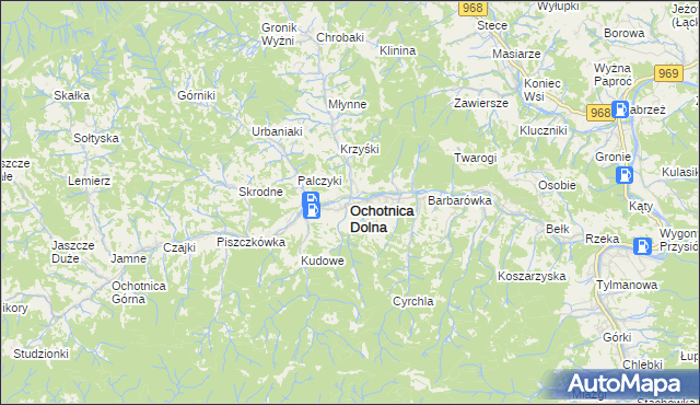 mapa Ochotnica Dolna, Ochotnica Dolna na mapie Targeo