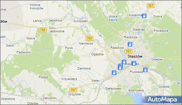 mapa Oględów, Oględów na mapie Targeo