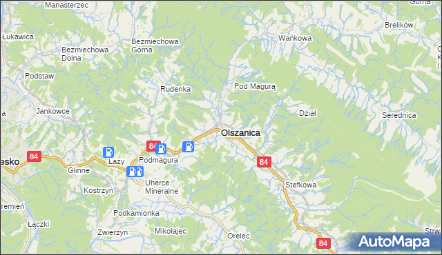 mapa Olszanica powiat leski, Olszanica powiat leski na mapie Targeo