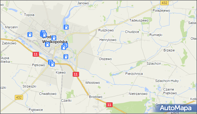 mapa Olszewo gmina Środa Wielkopolska, Olszewo gmina Środa Wielkopolska na mapie Targeo
