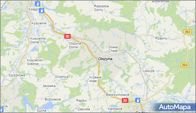 mapa Olszyna powiat lubański, Olszyna powiat lubański na mapie Targeo