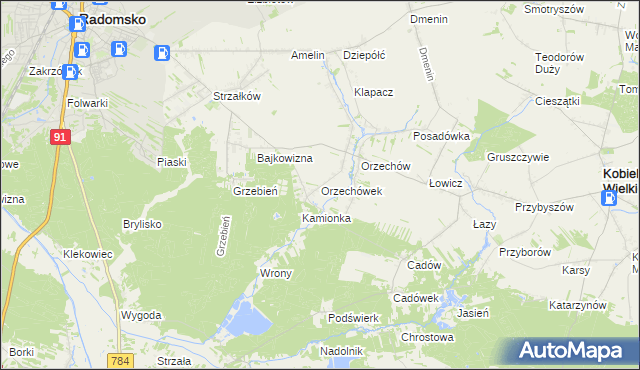 mapa Orzechówek gmina Kobiele Wielkie, Orzechówek gmina Kobiele Wielkie na mapie Targeo