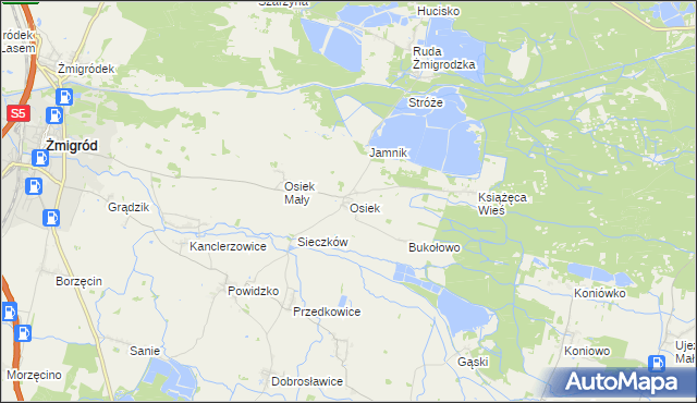 mapa Osiek gmina Żmigród, Osiek gmina Żmigród na mapie Targeo