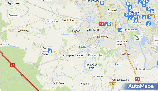 mapa Osiny gmina Komprachcice, Osiny gmina Komprachcice na mapie Targeo