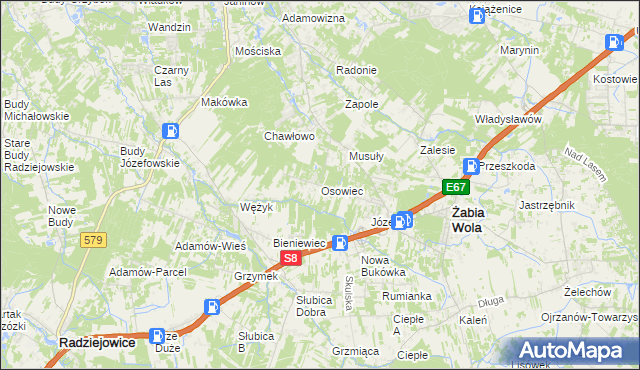 mapa Osowiec gmina Żabia Wola, Osowiec gmina Żabia Wola na mapie Targeo