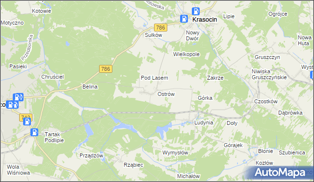mapa Ostrów gmina Krasocin, Ostrów gmina Krasocin na mapie Targeo