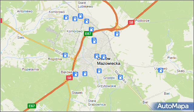 mapa Ostrów Mazowiecka, Ostrów Mazowiecka na mapie Targeo