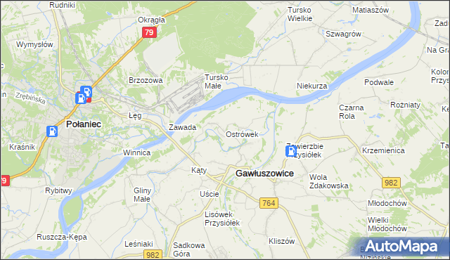 mapa Ostrówek gmina Gawłuszowice, Ostrówek gmina Gawłuszowice na mapie Targeo
