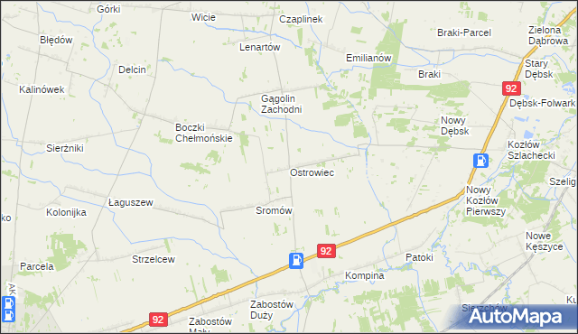 mapa Ostrowiec gmina Kocierzew Południowy, Ostrowiec gmina Kocierzew Południowy na mapie Targeo