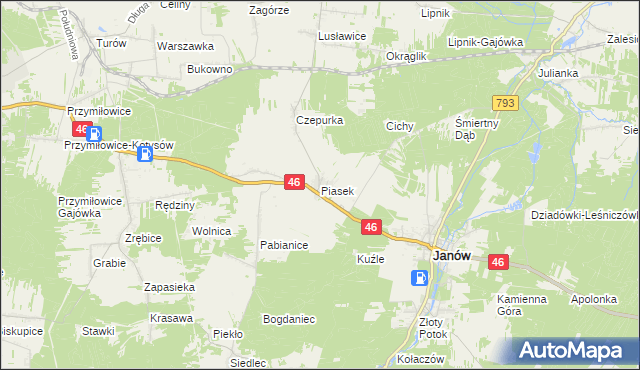 mapa Piasek gmina Janów, Piasek gmina Janów na mapie Targeo