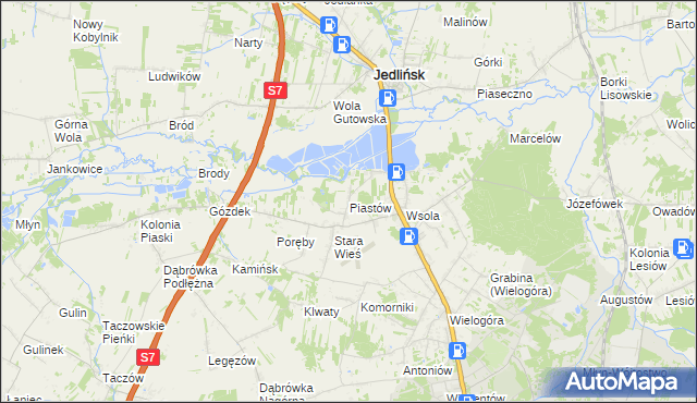 mapa Piastów gmina Jedlińsk, Piastów gmina Jedlińsk na mapie Targeo