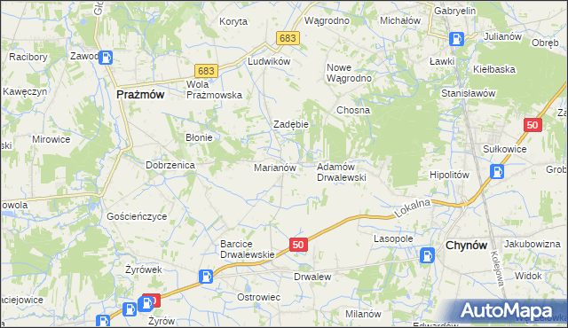 mapa Pieczyska gmina Chynów, Pieczyska gmina Chynów na mapie Targeo