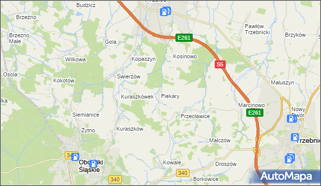 mapa Piekary gmina Oborniki Śląskie, Piekary gmina Oborniki Śląskie na mapie Targeo