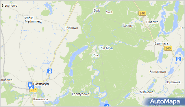 mapa Piła gmina Gostycyn, Piła gmina Gostycyn na mapie Targeo