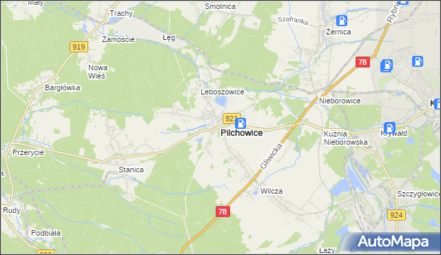 mapa Pilchowice powiat gliwicki, Pilchowice powiat gliwicki na mapie Targeo