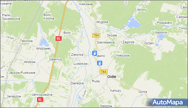 mapa Pławno gmina Gidle, Pławno gmina Gidle na mapie Targeo