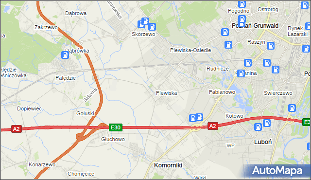 mapa Plewiska gmina Komorniki, Plewiska gmina Komorniki na mapie Targeo